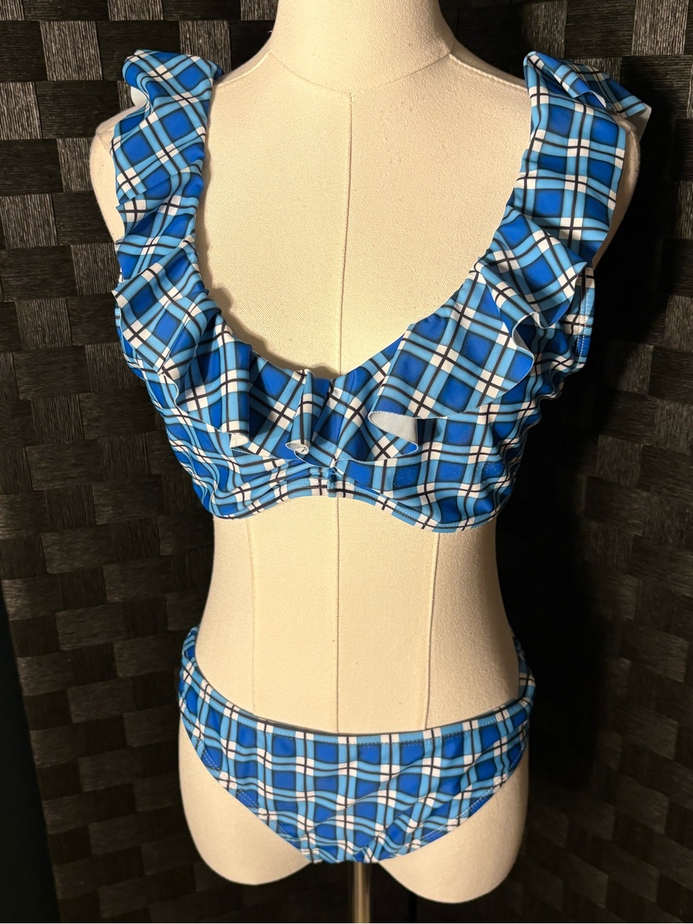 Blue & White Tartan Plaid Bikini
